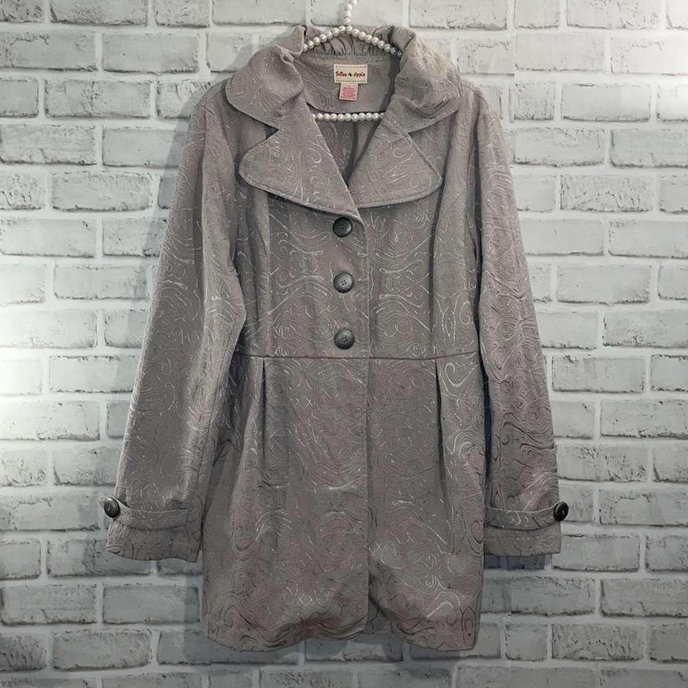 TOFFEE APPLE Gray Brocade Long Jacket - elegant, lightweight with vintage style